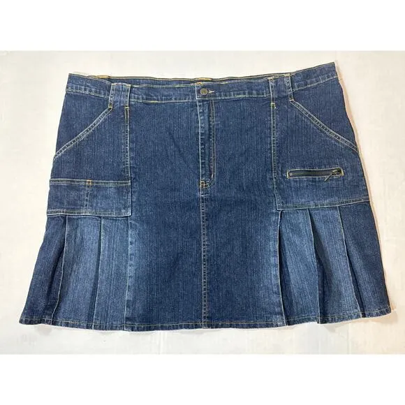 Vintage Y2K Neeso Jean Denim Flared Mini Skirt Women 24W Pleated Going Out