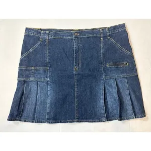 Vintage Y2K Neeso Jean Denim Flared Mini Skirt Women 24W Pleated Going Out