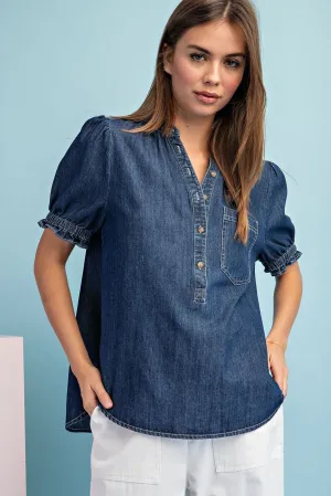 Vista Mineral Washed Short Sleeve Denim Top