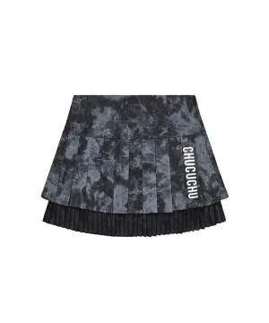 [Warehouse Sale] CHUCUCHU Marble Double Pleated Skirt - Black