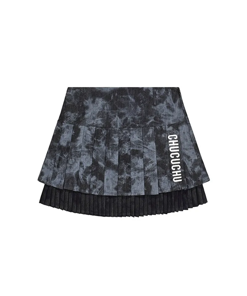 [Warehouse Sale] CHUCUCHU Marble Double Pleated Skirt - Black