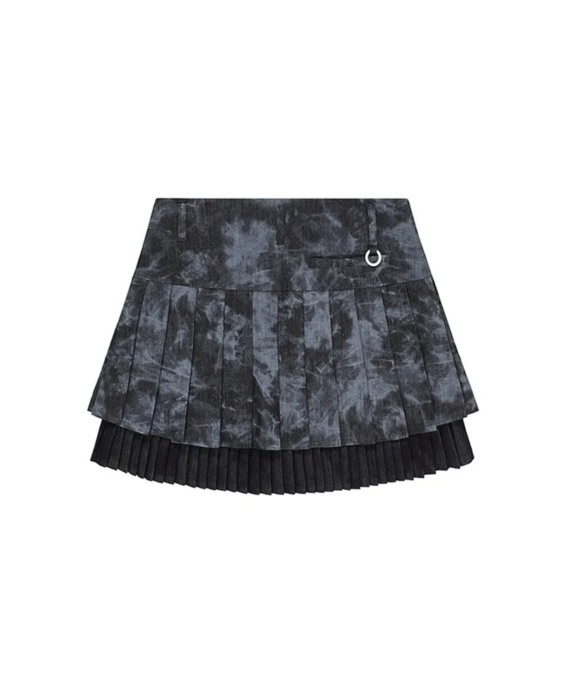 [Warehouse Sale] CHUCUCHU Marble Double Pleated Skirt - Black