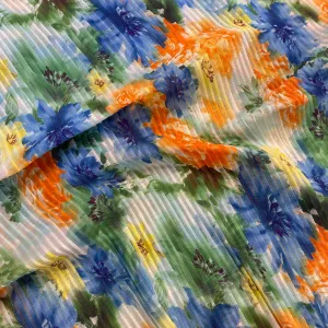 Watercolour Flower Plisse (Pre Pleated Fabric) - Blue