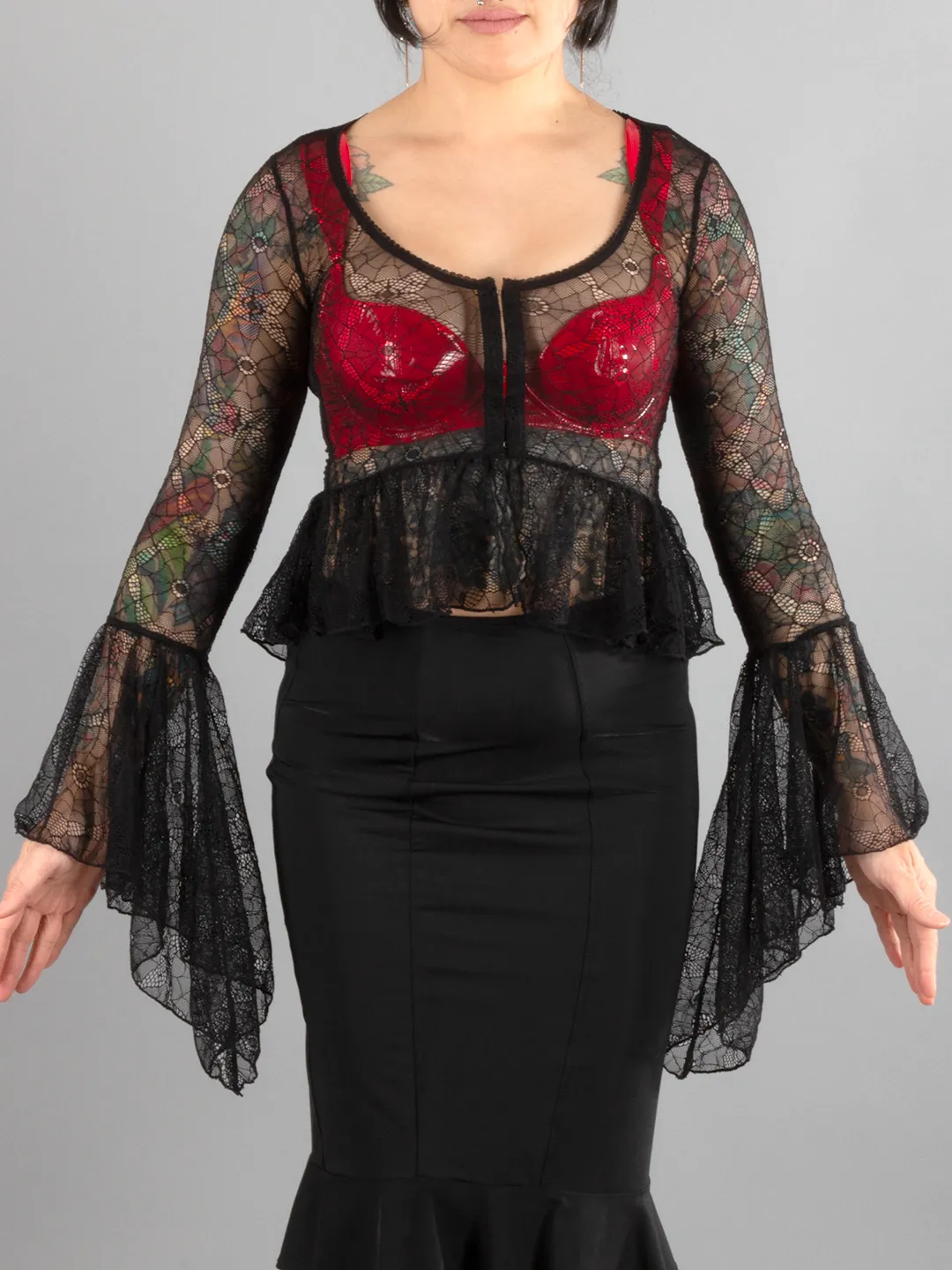Webutante Spiderweb Mesh Bell Sleeve Top