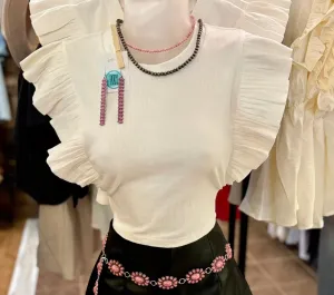 White Backless Ruffle Top