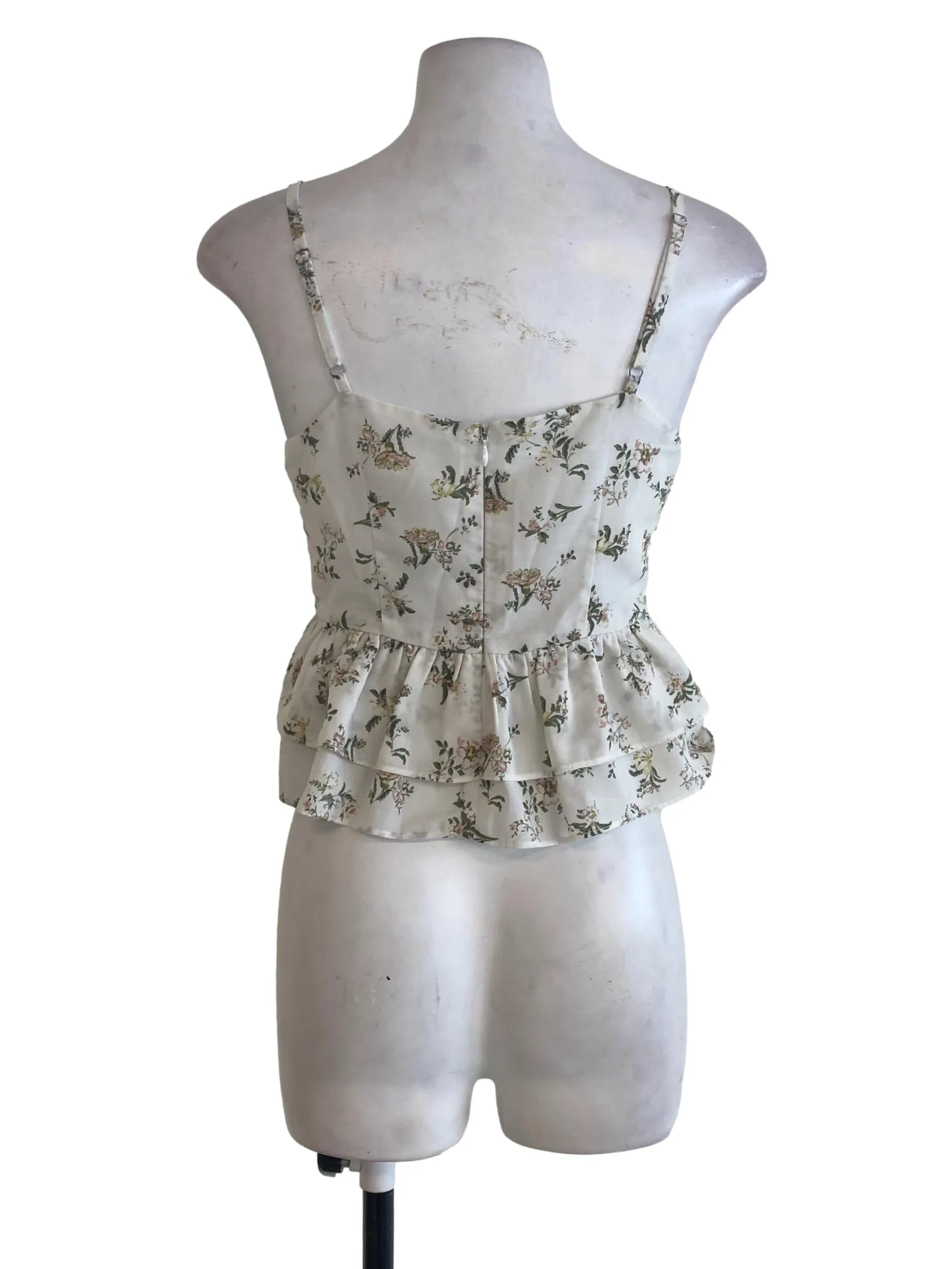 White Ruffle Floral Top