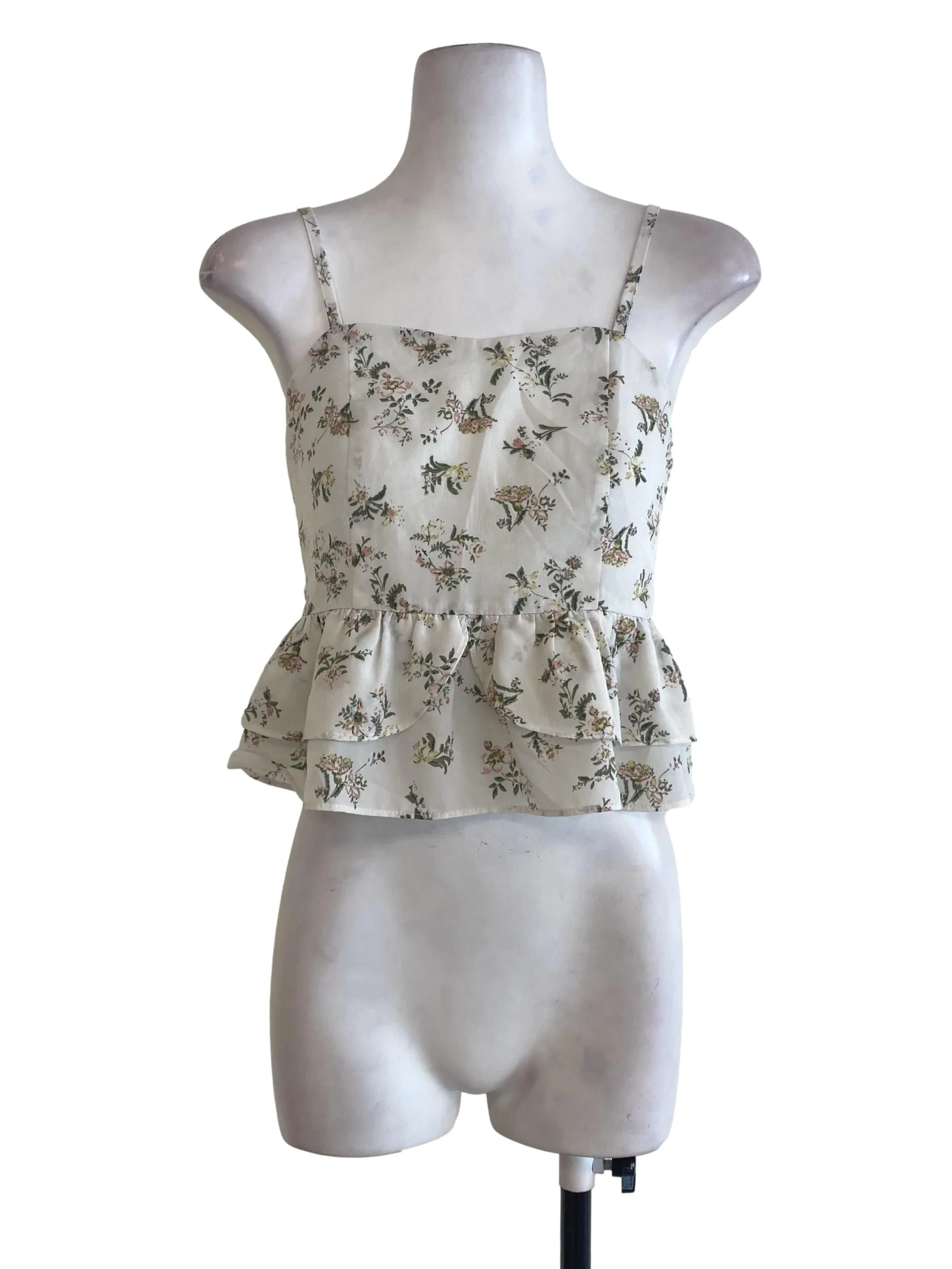 White Ruffle Floral Top
