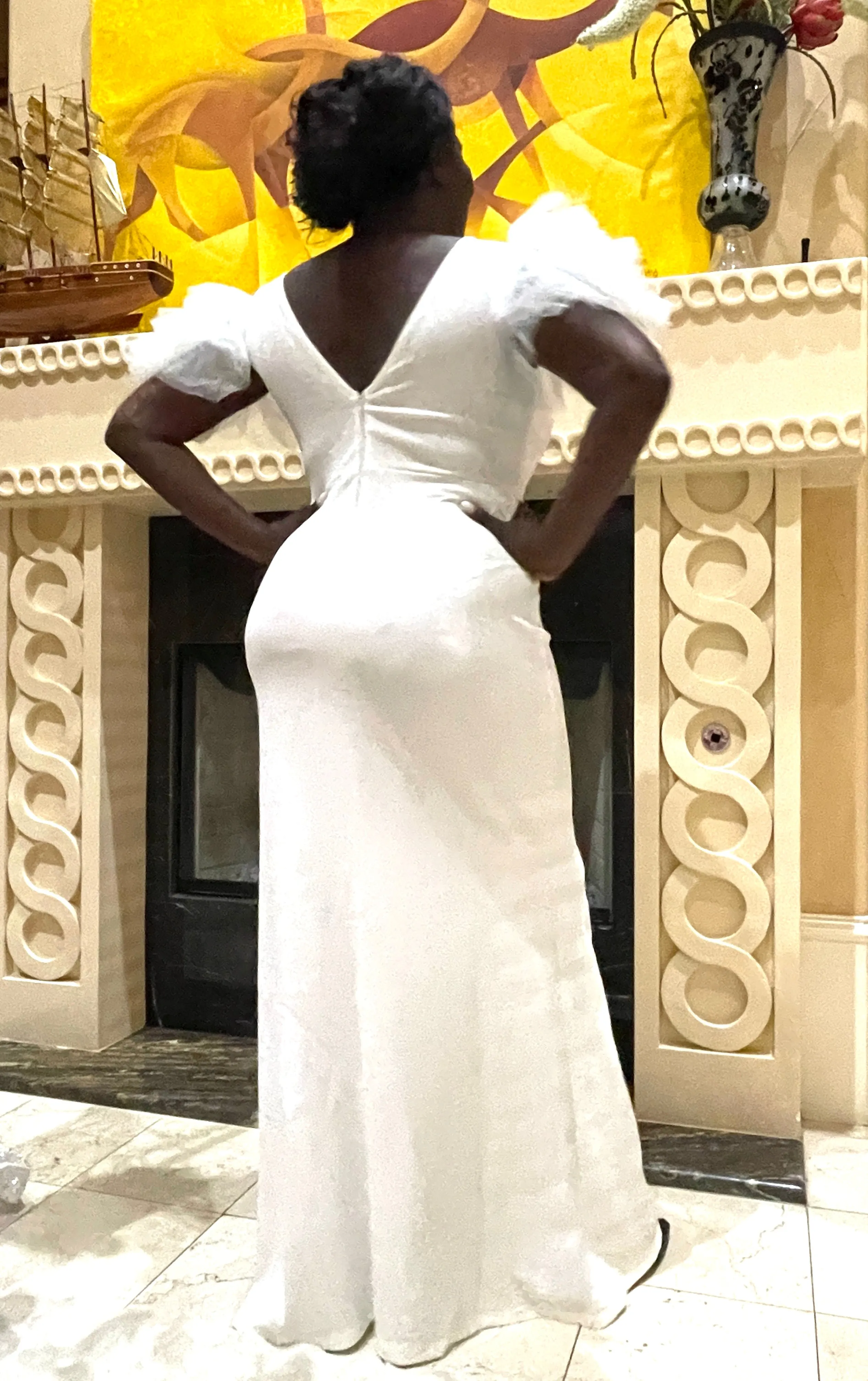 White Tulle Shoulder Maxi Dress