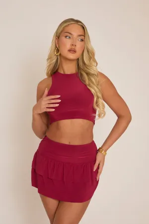 Wine Racer Crop Top and Frill Mini Skirt Co-ord Set- Anneliese