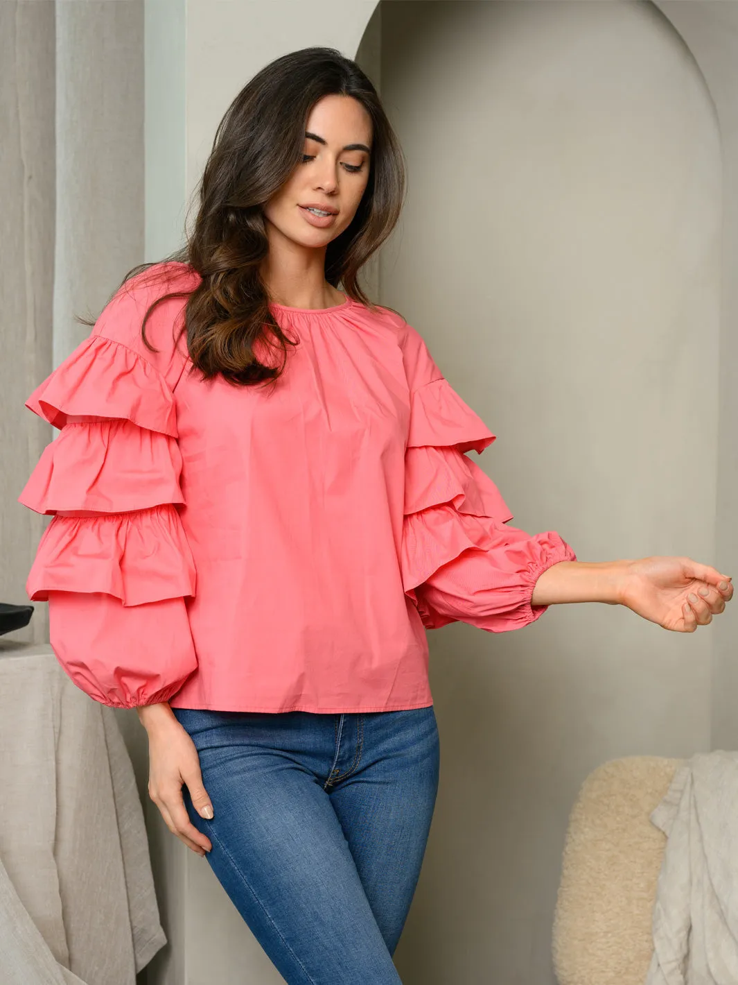 WOMEN'S LONG RUFFLE SLEEVES TOP