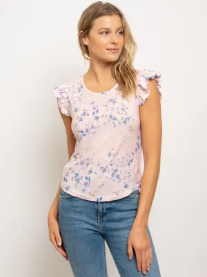 WOMEN'S RUFFLE SLEEVES REVERSED BABY FRENCH TERRY TOP