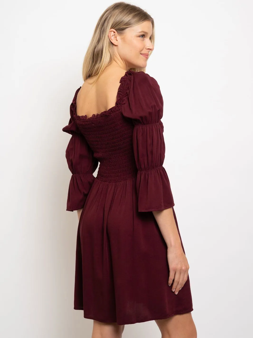 WOMEN'S SEMI OFF SHOULDER SMOCKING TOP MINI DRESS