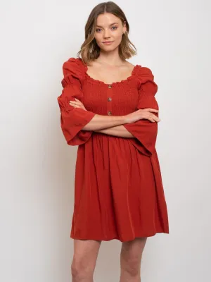 WOMEN'S SEMI OFF SHOULDER SMOCKING TOP MINI DRESS