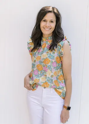 X Orange and Yellow Floral Top