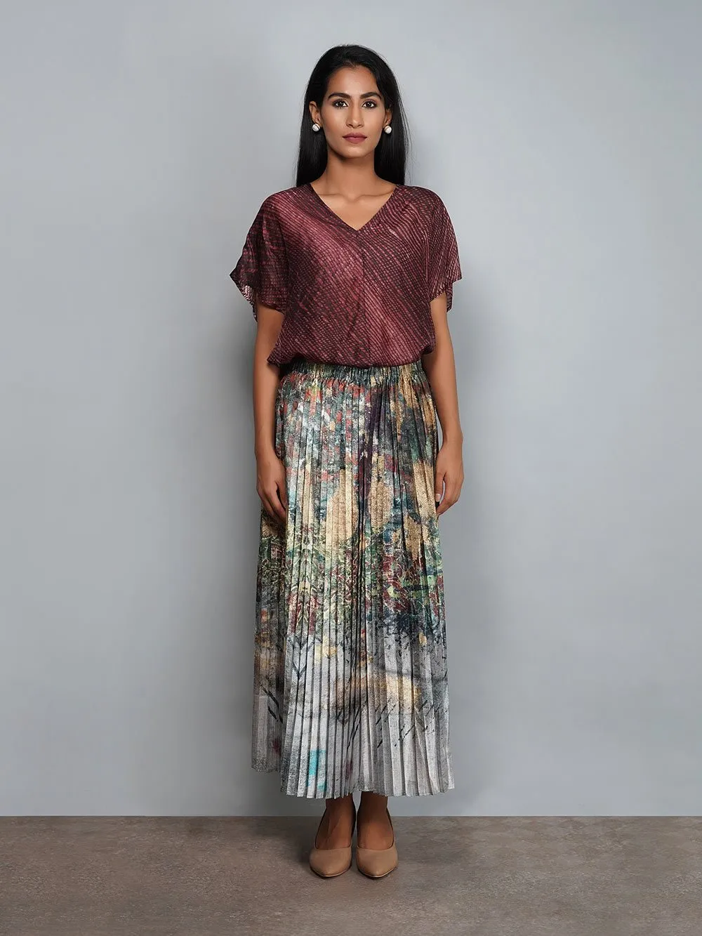 Yavi   I   Tie Dyed Top With Printed Pleated Skirt