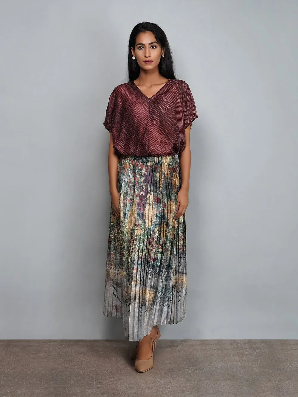 Yavi   I   Tie Dyed Top With Printed Pleated Skirt