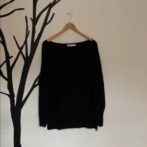 Zara black knit oversized boat neck top, L