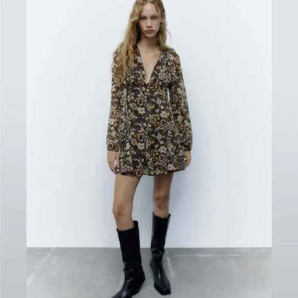 ZARA Floral Empire Waist Dress Size Small NWT