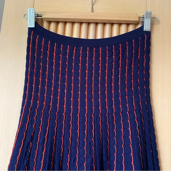 Zara knit scalloped pleated midi skirt navy red