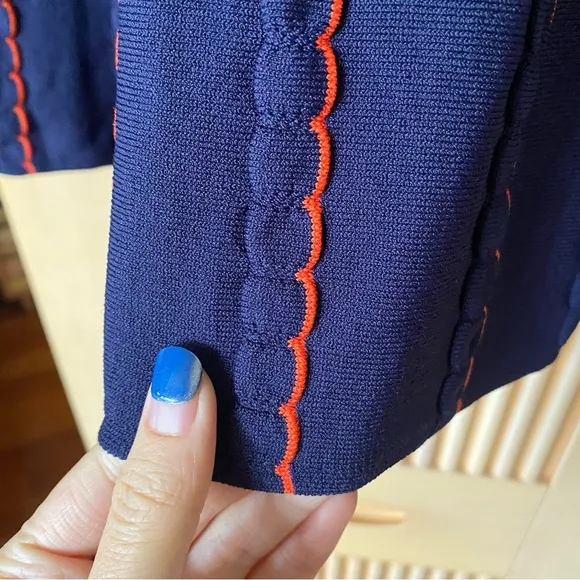 Zara knit scalloped pleated midi skirt navy red