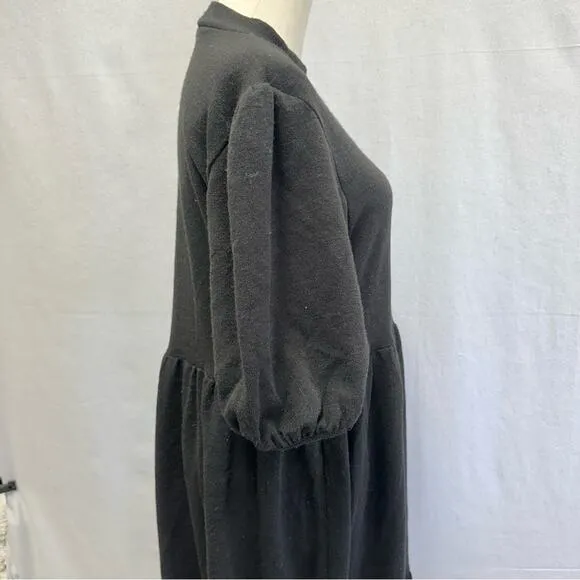 Zara puff sleeve black heavy knit mock neck tiered midi dress size medium