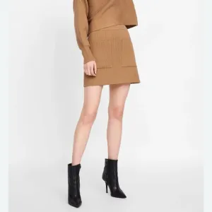 Zara ribbed knit mini skirt with pockets camel tan