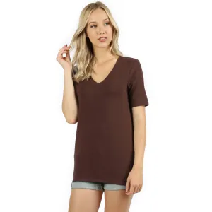 Zenana Premium Fabric Short Sleeve V-Neck Tee  AMERICANO RT-2109P